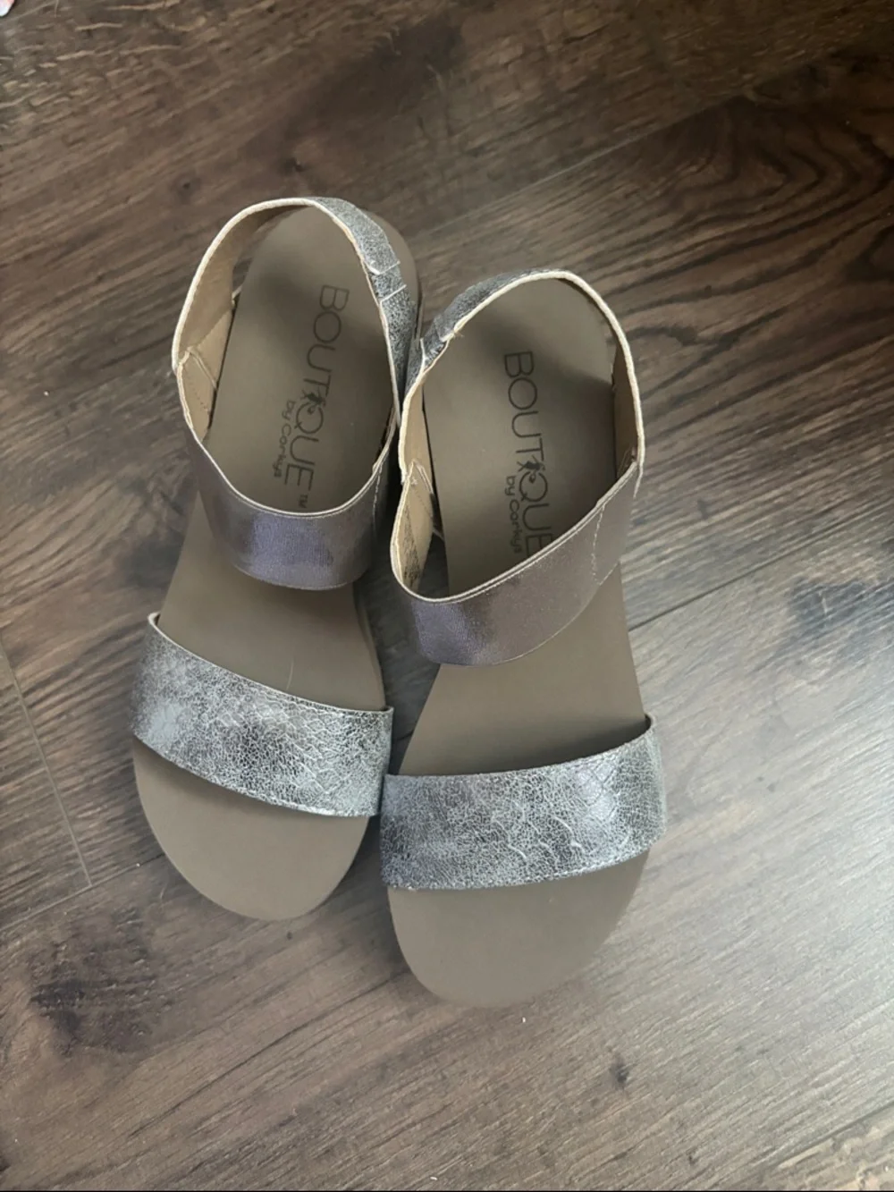 Boutique by Corkys Metallic Taupe Two-Strap Sandals